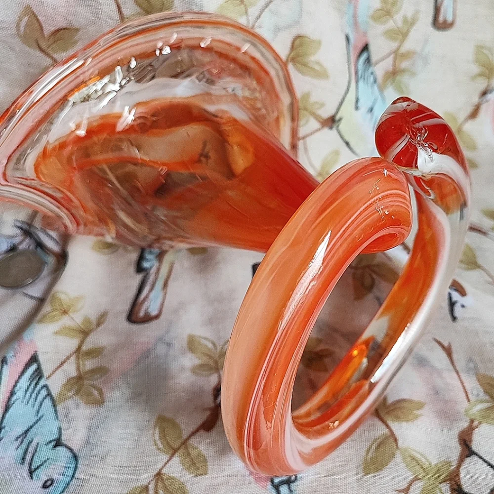Jack In The Pulpit Blown Glass Swirled Orange Vintage Flower Vase Pontil Mark